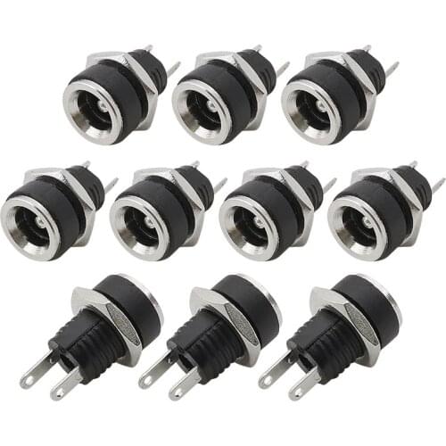 100Pcs 5.5 x 2.1mm DC Power Socket Jack Female Threaded Mount Adapter with Hexagonal 2 Pin DC 5.5x2.1 Electrical Plug Connector