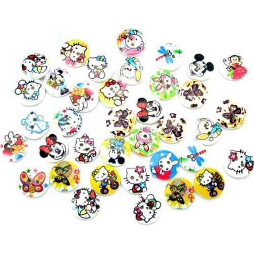 100pcs Mixed 15mm Round Wooden Buttons For Clothing Needlework Scrapbooking Wood Botones Decorative Crafts Diy Accessories