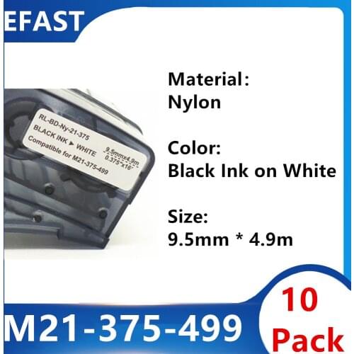 10PK M21 375 499 Nylon Label Ribbon For BMP21 PLUS BMP21 LAB Printer Black On White label maker label tape Wire Marking Sleeves