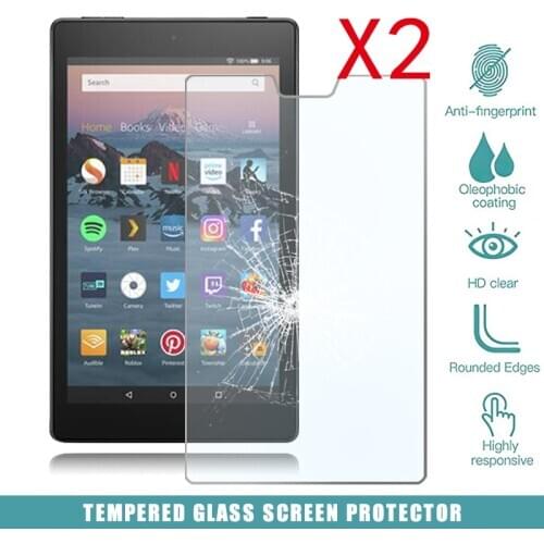 2Pcs Tablet Tempered Glass Screen Protector Cover for Amazon Fire HD 8 (2018) Alexa Anti-Vibration Tempered Film