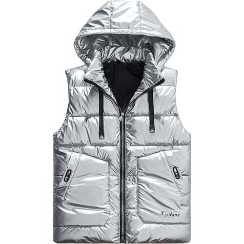 2020 Winter Reflective Vest Men Casual Thicken Warm cotton-padded Hooded Solid Color Big Pockets waistcoat 4XL 5XL 6XL