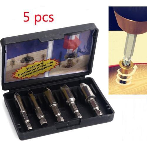 5PC Damaged Screw Remover Extractor Drill tool set with 1/4 inch(6.35mm) Hex shank & case