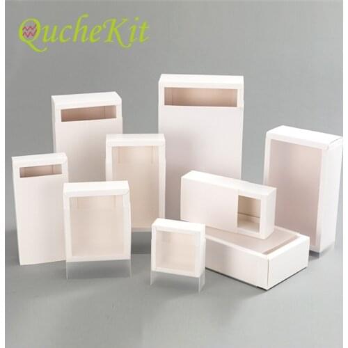 5Pcs Packing Box Transparent PVC Window White Cardboard Display Gift Box Party Wedding Jewelry Chocolate Cookie Candy Cake Box