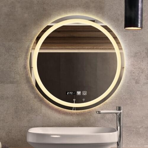 50CM/60/70CM Round Smart Makeup Bathroom Mirror 3 Color Adjustable LED LIght Multi-Function With Demist Bluetooth Speaker
