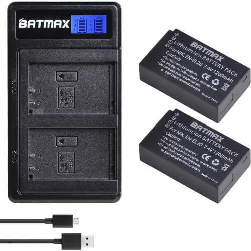 Batmax EN-EL20 EL20A EL20 Battery+New LCD Dual USB Charger For Nikon EN-EL20a 1 J1 J2 J3 S1 Digital Camera L10