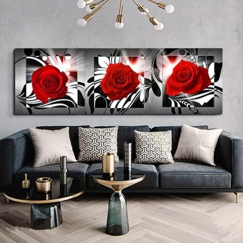 5d diy diamond painting black and white abstract red rose full square round drill diamond embroidery kit large home decor N229