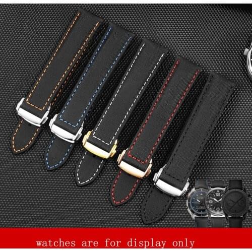 19mm 20mm 21mm 22mm Canvas Nylon Watchband Black With White Yellow Red Line Bracelet For IWC OMEGA SPEEDMASTER Watch Chain
