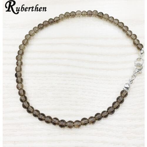 Ruberthen Smoky Quart z Anklet 4 mm Trendy Stone Bracelet Mini Gem Stone Energy Jewelry