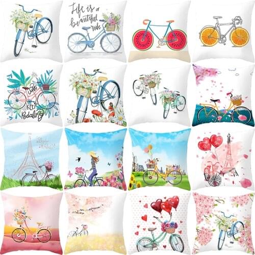 Flower Plant Bicycle Pillowcase Peach Skin Plush Digital Printing Pillow Cover Home Decoration Pillow Case Car Pillow Cover