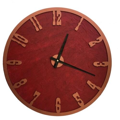 North Designed Rosso Copper Decorative Wall Clock 48 Cm