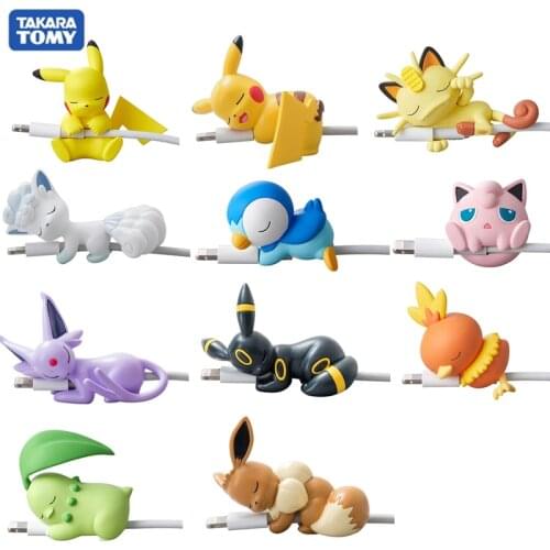 Pokemon Figures Cute Cartoon Pikachu Eevee Creative USB Data Cable Protective Cover Universal Charger Anti-breaking Model Toys