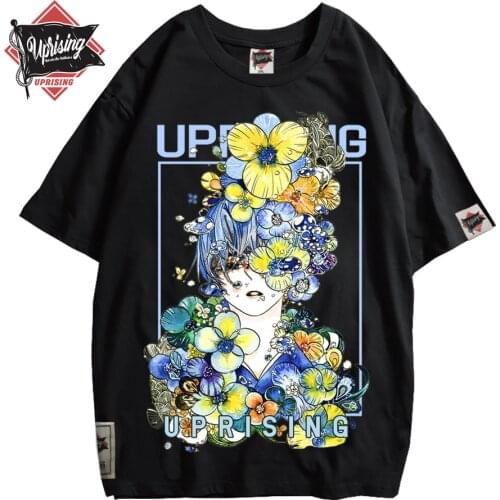 UPRISING Cotton Hip Hop T-shirt Summer Round Neck Loose T-shirts Flowers Tee Shirts Cotton half Sleeve Streetwear tshirt
