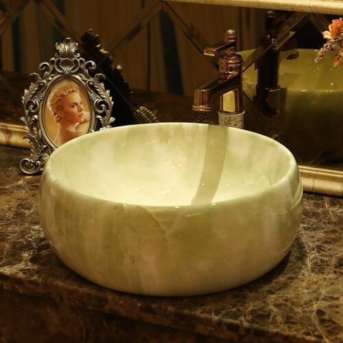 Ceramic Above Counter Wash Basin Art Basin European Round Marble Pattern Bathroom Vessel Sink Bathroom Sink Bowls Shampoo Sinks