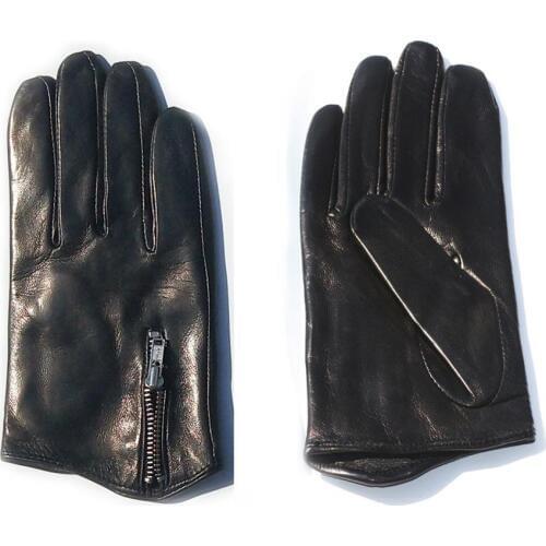 KIMOBAA man short zipper whole piece of top sheep leather gloves black