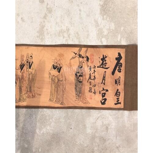 China Antique Collection Emperor Tang Minghuang Scroll Painting Diagram