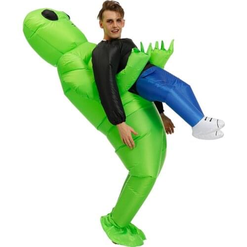 Alien Mascot Costume Green Alien Carrying Human Adult Inflatable Costume Anime Cosplay For Man Women Halloween Costume