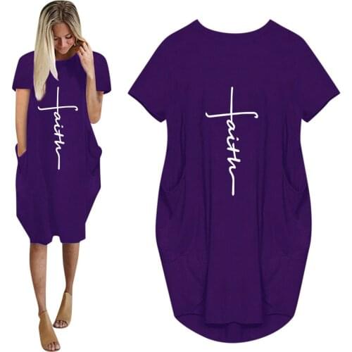 Summer Womens Faith Oversize Baggy T Shirt Causal Loose Party Dress With Pockets