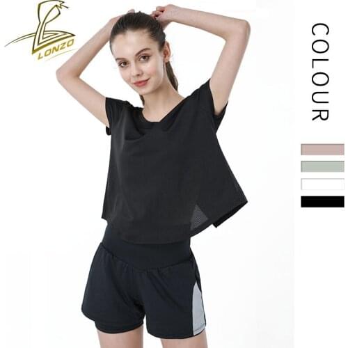 LONZO Solid color quick-drying yoga clothes back personality split T-shirt women breathable sports blouse LCP95