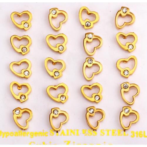 LUXUKISSKIDS 10pairs/lot Star Heart Small Stud Earring For Women Fashion Jewelry Gold Color Set in Bulk Brincos Pendenties