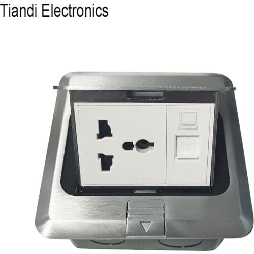 Customizable jack one-key pop up ground socket universal power plug square computer connector floor outlet aluminium alloy panel