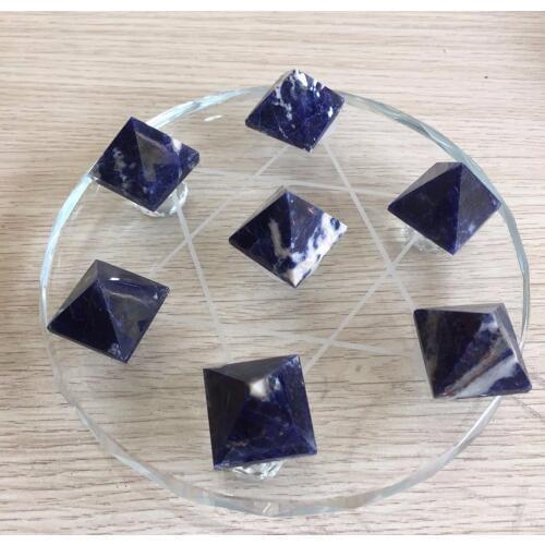 Natural blue sodalite crystal gemstone pyramid group with stand meditation reiki healing crystal home decor