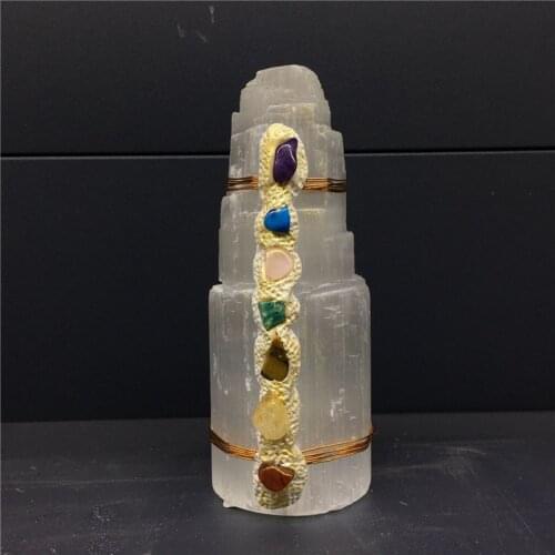 Natural Quartz Crystal Selenite Tower Lamp Seven Chakra Power Reiki Healing Home Decor Mineral Specimen Collection