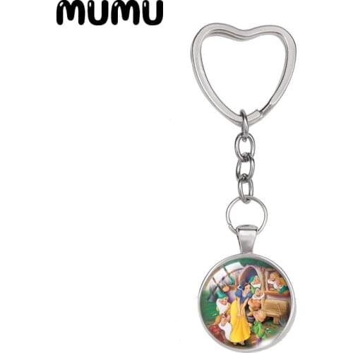 2021 New Snow White and the Seven Dwarfs Heart Keyring Fairytale Keychain Glass Dome Cabochon Jewelry Gifts Children