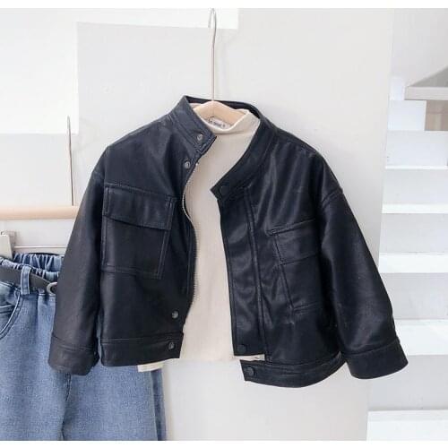 New Baby Handsome Leather Jacket Wind Spring Autumn Clothing For Boys Children Motorcycle Clothing Trend Cool