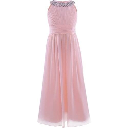 New Arrival Summer Chiffon Length Flower Girls Dresses Princess Tulle Dress Kids Wedding Bridesmaid Birthday Party Maxi Dress
