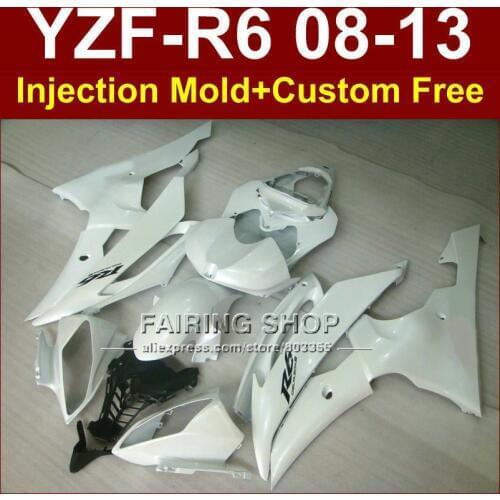 Pure white Injection mold custom fairings for YAMAHA 2008 2009 2011 2013 YZF-R6 body parts YZF R6 08-13 aftermarket YZF1000 R6