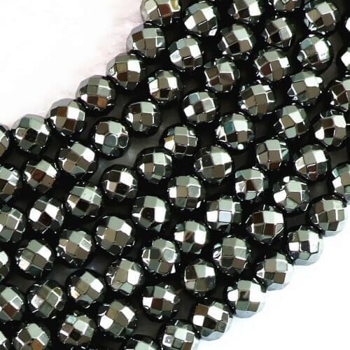 Faceted Round Black Hematite Iron ore Natural Stone Japser 4 6 8 10 12mm Loose Ball Beads Jewelry Finding 15inch B246