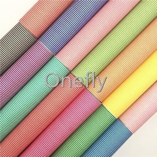 Onefly 1MM Thick Stripes Printed Glitter Leather Fabric with Soft Felt Backing, Glitter Sheets For Bow DIY handbags shoes FZ016