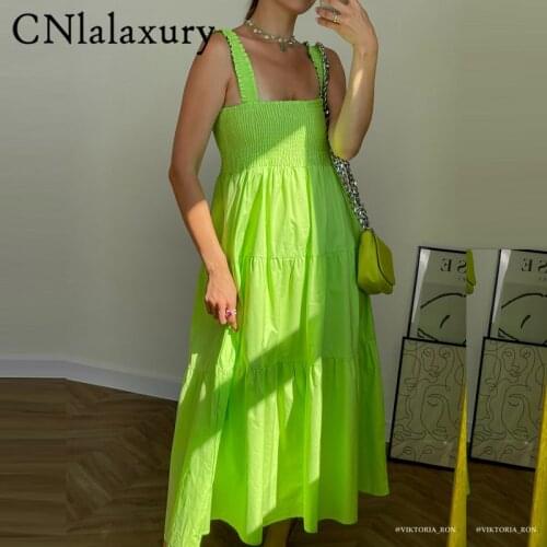 CNlalaxury New Za Dress 2021 Summer Elegant Ruched Sleeveless Beach Midi Backless Dress Woman Pink Pleated Long Casual Dresses