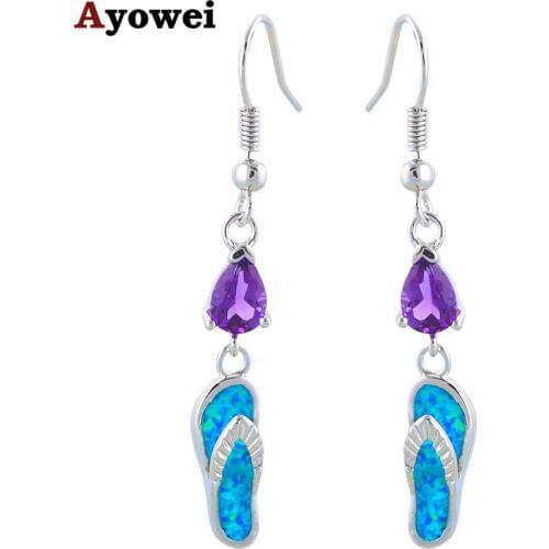 Amazing gifts Cute Shoes style Wholesale Retail Crystal Blue Fire Opal Silver Stamped Drop Earrings Fashion Jewelry OE249A
