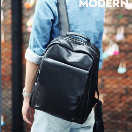 New Trendy Mens Large Capacity Backpack Fashion Simple Solid Color PU Backpack Business Trend Travel Bag Student Bag