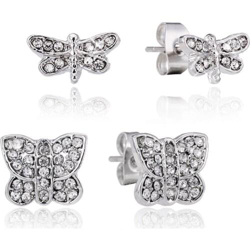 Seialoy Silver Color Dragonfly Butterfly Insect Earrings For Women Girl Friends Lovers Birthday Gift Crystal Earrings Jewelry