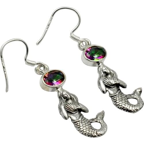 Lovegem Genuine Mystic Topaz EARRINGS 925 Sterling Silver, 41mm,AE1831