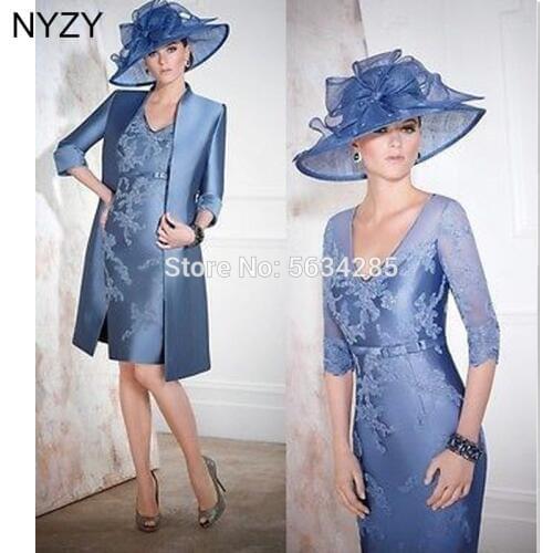Grey Blue 2 Piece Mother of the Bride Groom Dresses with Jacket 2020 NYZY M9 Wedding Guest Wear Formal Dress Party Cocktail