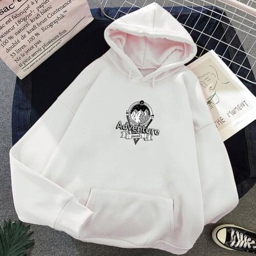 Adventure Awaits Letter Print Cartoon Punk Hoodies Winter Streetwear Womens Sweatshirt Harajuku Korean Style Hoodie Japan