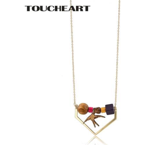 TOUCHEART New Boho Simple Trendy Wood Bird Pendant Necklaces Holder Display Gold Color Link Chain statement Necklaces SNE170021