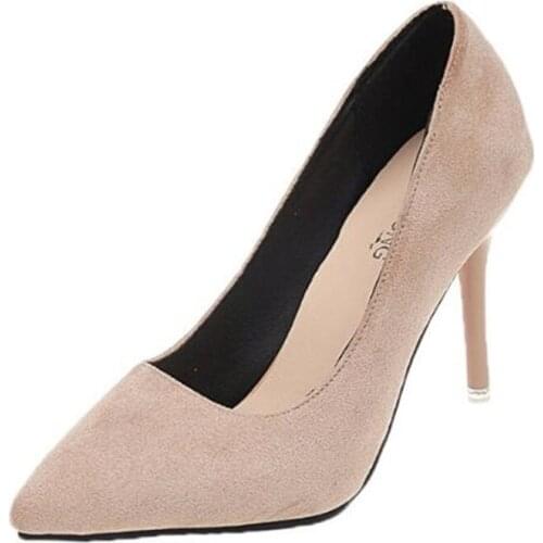 Shoes Woman Thin High Heels Pumps Women Flock Slip On 10CM Pointed Toe Dress Sexy Party Wedding Office & Career Shallow Black