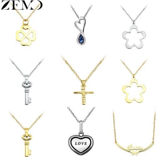 ZEMO Clover Pendant Necklace Gold Cross Jesus Charm Chain Female Party Jewelry Womens Accessory Gift for Friends colar feminino