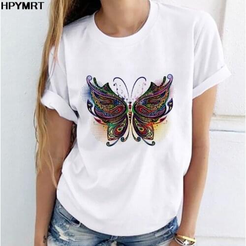 T shirt female butterfly Print tops tees short sleeve casual Ulzzang clothes kawaii harajuku dropshipping vintage women T-shirt