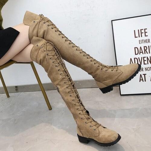 New Sexy Ladies Lace Up Over The Knee Boots Plus Size 43 Platfrom Long Boots Women Shoes Thigh High Boots zapatos de mujer