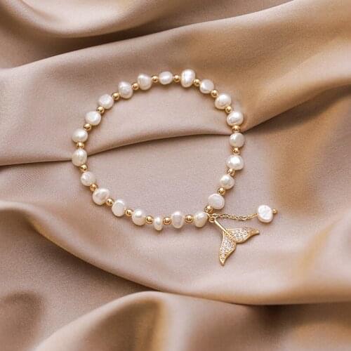 Mermaid Fishtail Freshwater Pearl Bracelet for Women Simple Sweet Bead Dating Jewelry 2021 Trend Romantic Friend Gift Accessorie