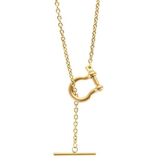 U shackle WOMEN NECKLACE Stainless steel Long T BAR CHOKER GOLD COLOR Toggle OT buckle collares de moda Boho Collier gift