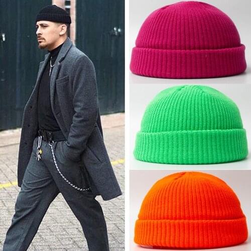 Winter Beanie Skullcap Brimless Hats Hip Hop Street Knitted Hat Women Men Acrylic Casual Solid Female Melon Cap