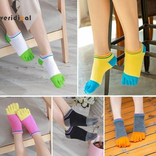 1 Pair Woman Girl Harajuku Socks With Toes Cotton Candy Color Colorful Young Casual Fashion Ankle No Show Five Finger Socks