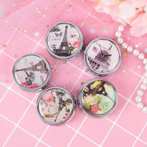 1PC Medicine Organizer Portable Pill Box Makeup Storage Container Folding Pill Case Metal Pill Cutter Randomly