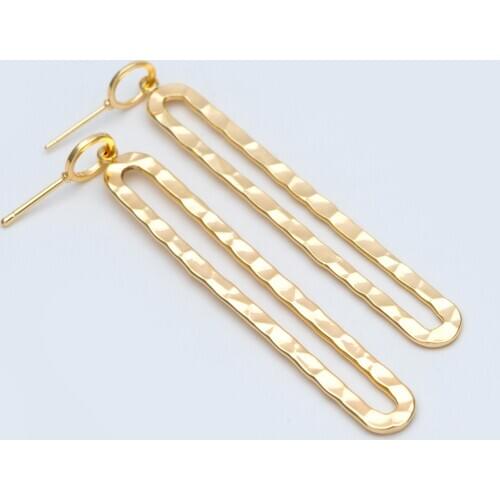 10pcs Long Oval Hoop Ear Posts 69mm, 18K Gold plated Brass, Hammered Stud Earring Findings (GB-898)